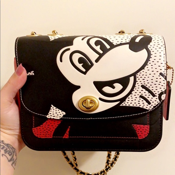 Coach Handbags - Mickey MouseKeith Haring brass/red shoulder bag